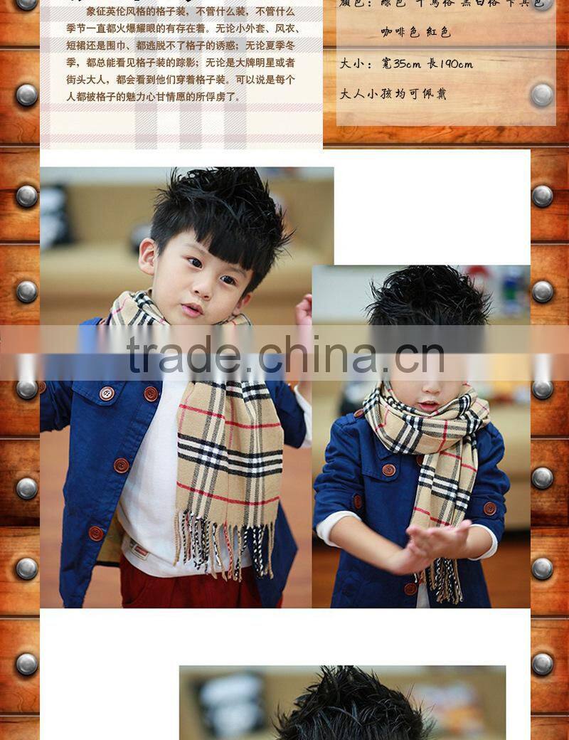2015 Autumn Winter Newest Cotton Tassel Checked Plaid Boys Scarf