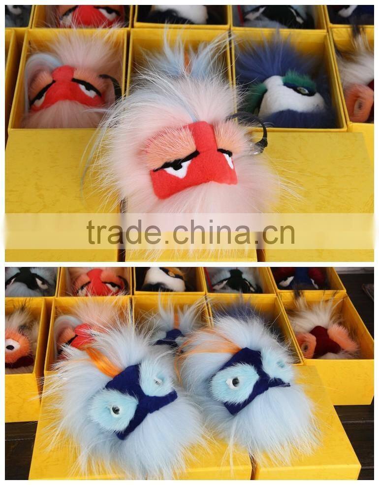 New Arrival Bag Phone Carkey Ornaments Monster Style Real Racoon Fur Leather Key Rings