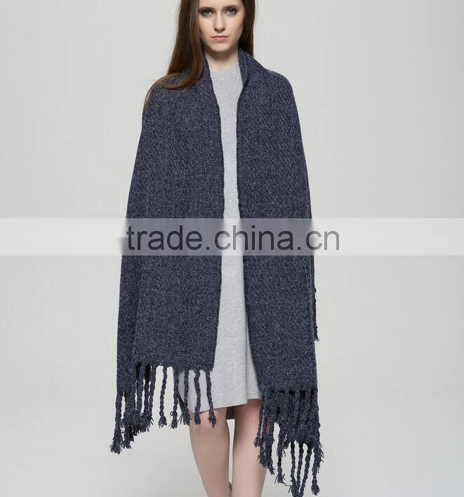 New Design Solid Color Plain Thich Tassel Women Fashion Acrylic Shawl
