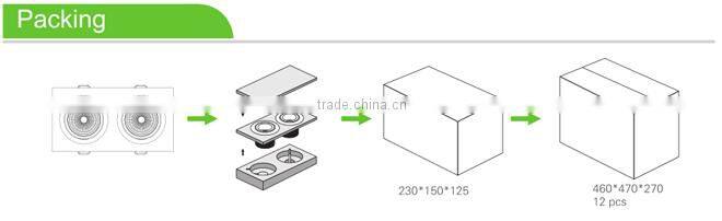 High brightness 2*10w square led cob downlight 230v black dimmable downlight