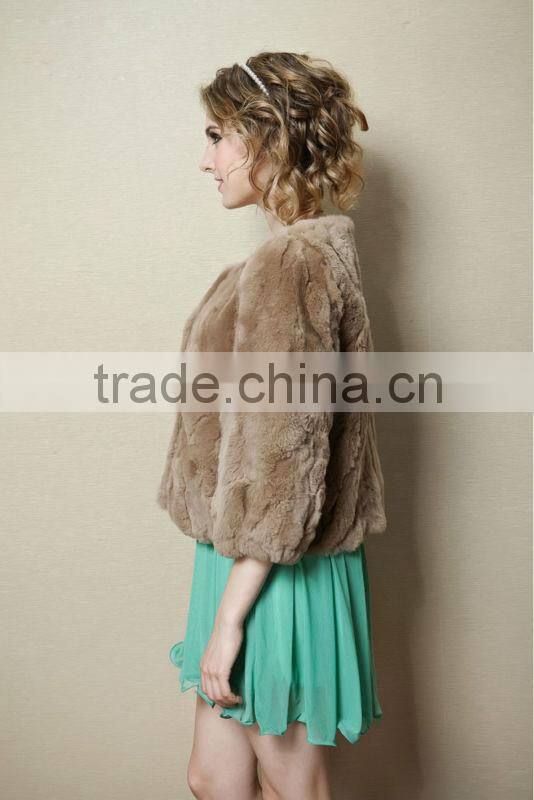 QD21769 Cute Sheared Rex Rabbit Fur Jacket From China