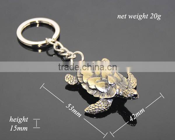 Three-dimensional Tortoise Shaped Zinc Alloy Plated Bronze Metal Sea Green Turtle Keychain
