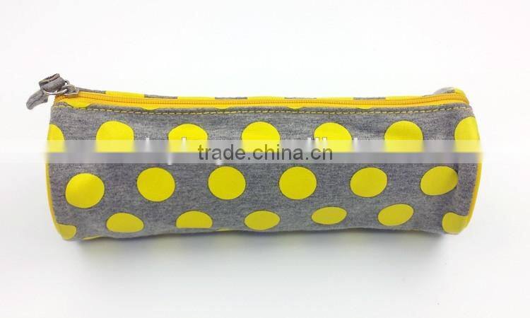 Spot printing round grey cotton fabric pencil case