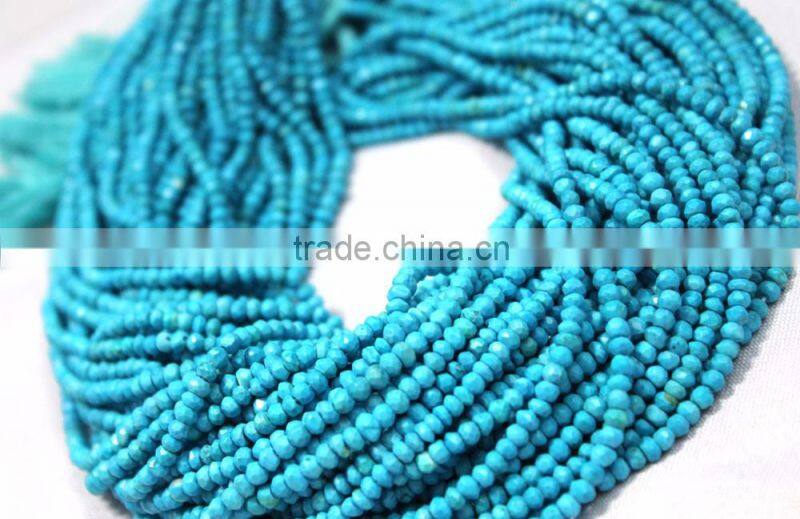 AAA QUALITY TURQUOISE FACETED RONDELLE LOOSE GEMSTONE BEADS