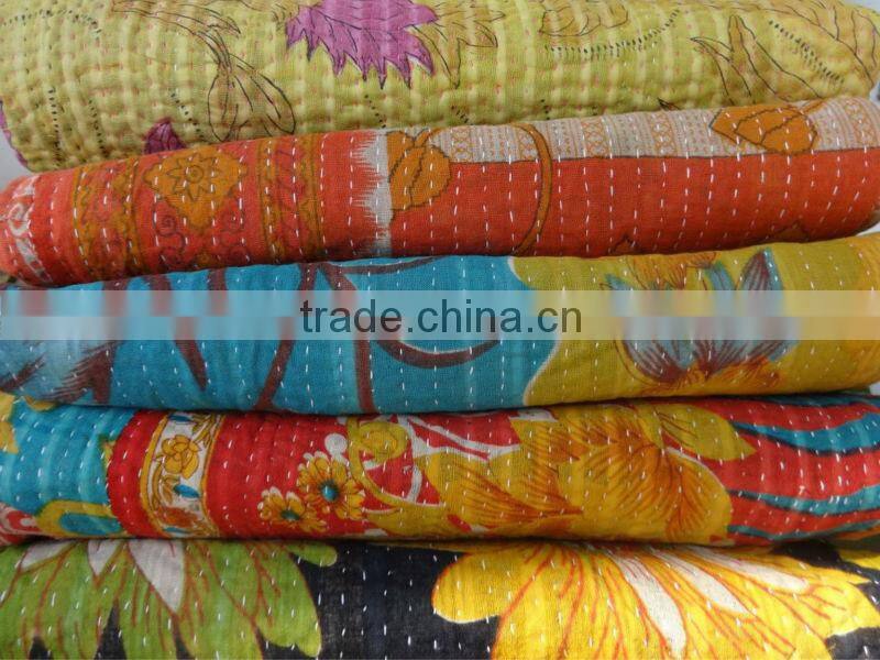 Reversible Kantha Quilt, Antique Heavy Kantha Bed Spread, Bed Throw