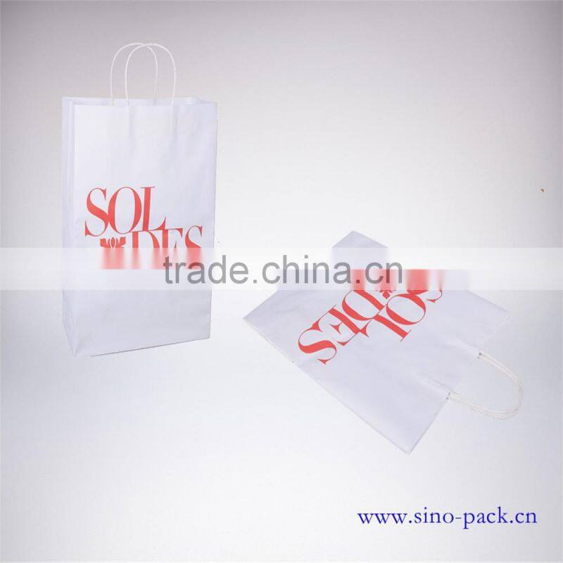 Flat custom logo printed karft paper handle bags