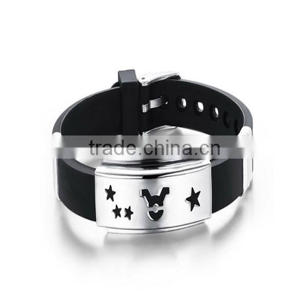engrave metal plate silicone bracelet stainless steel