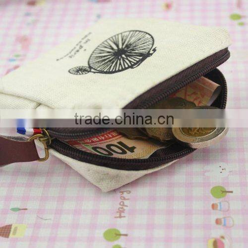 Small canvas Portable Linen Money Coins Case Makeup Zipper Bag Pouch