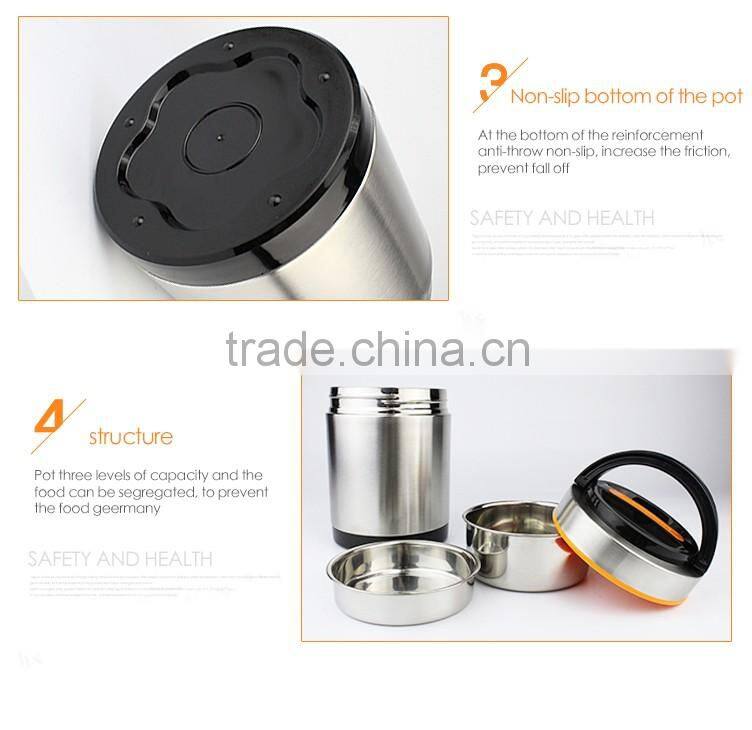 good quality 3 layers thermos sanding surface heat presevation stainless steel vacuum pot/food storage with removable handle
