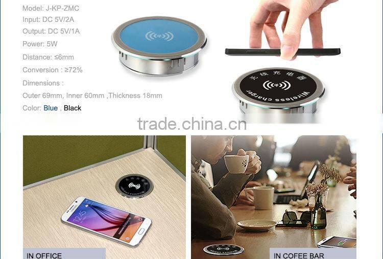 New smartphone Qi desktop wireless charger embedded on the furniture table