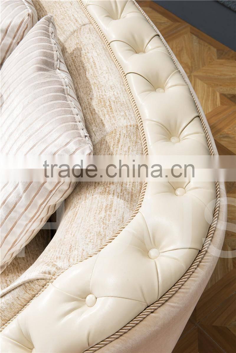 Living Room Classical french Furniture Fabric Button Beige Corner Sofa AL043