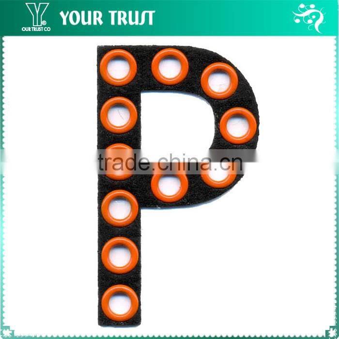 Hot Pink Metal Grommet U Iron-on Alphabet Letter Applique Patch