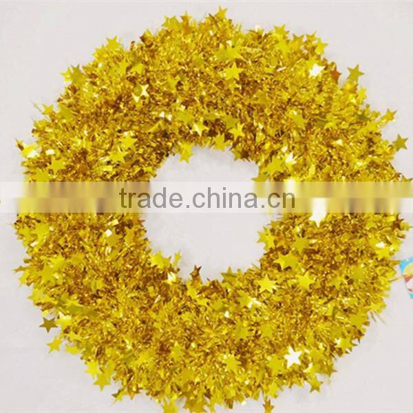 Colorful Christmas Ornament Metallic Tinsel Wreath,Tinsel Garland With Little Star