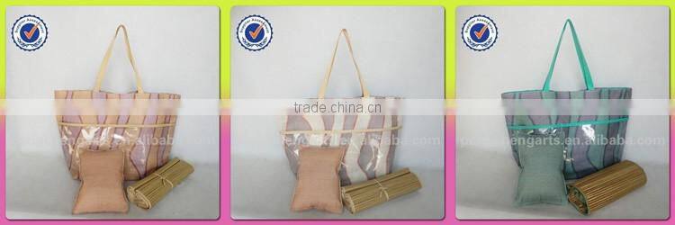 high quality paper straw beach bag and polyester material women bag contains mat and pillow beach bag