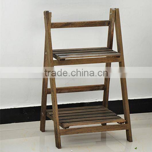 home life zakka folding solid wood 2-tier flower pot ,sundries display shelf