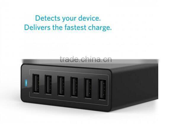 Multi USB 6 Port Charger Desktop Rapid 50Watt Station Charging for Apple Android, with iSmart technique IC