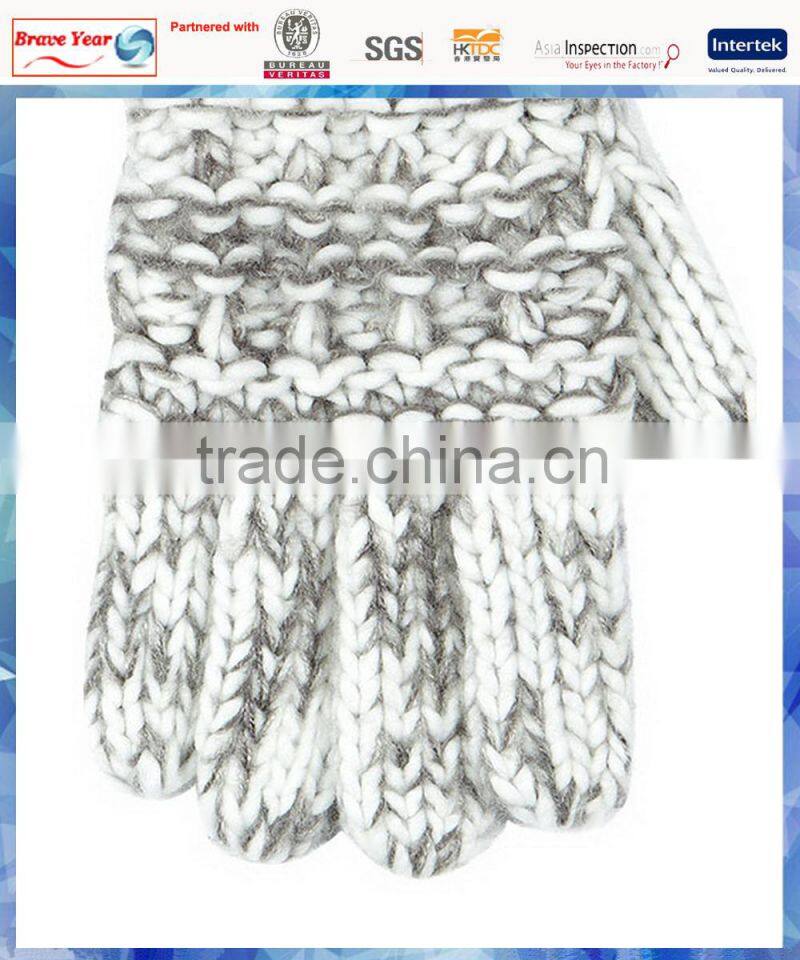 100% acrylic women grey and white space dye chunky knitted gloves