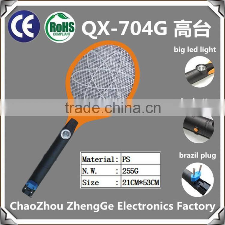QX704G-1 hot rechargeable electric mosquito swatter fly swatter with brazil market plug