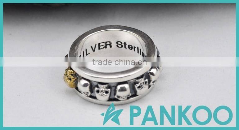 2016 NEW Men's Punk Tai silver Ring Band Silver Skull Head Bone Gothic Fshion Unique men's ring