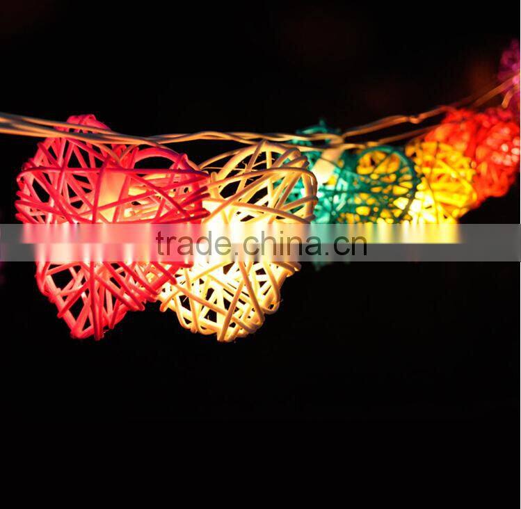 3.4 - 4 meters Handmade Multicolor Heart Design Rattan Balls String Lights For Decorative Holiday, Party, Wedding, Christmas