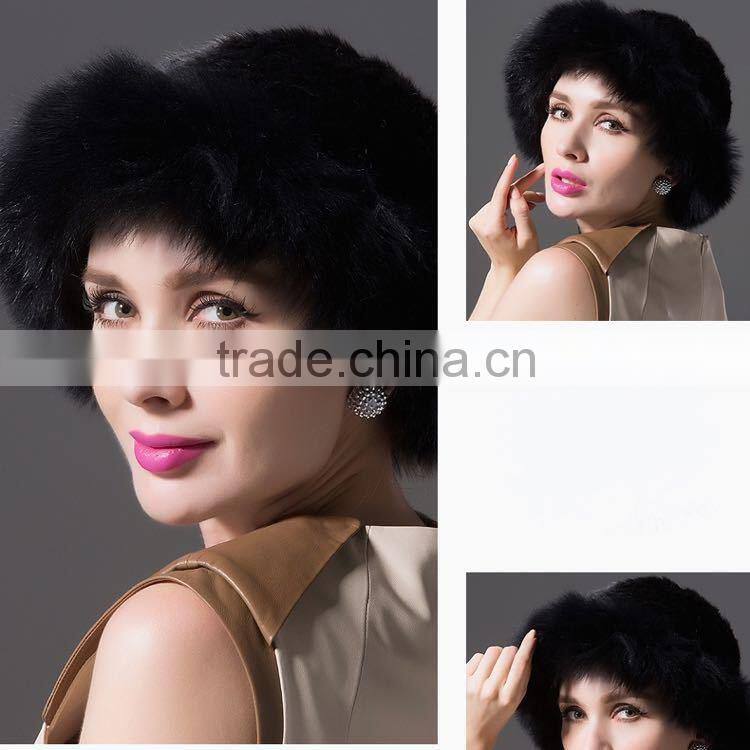 New Design Genuine Winter Warm Knitted White Mink Fur Hat with Fox Fur Trim for Women