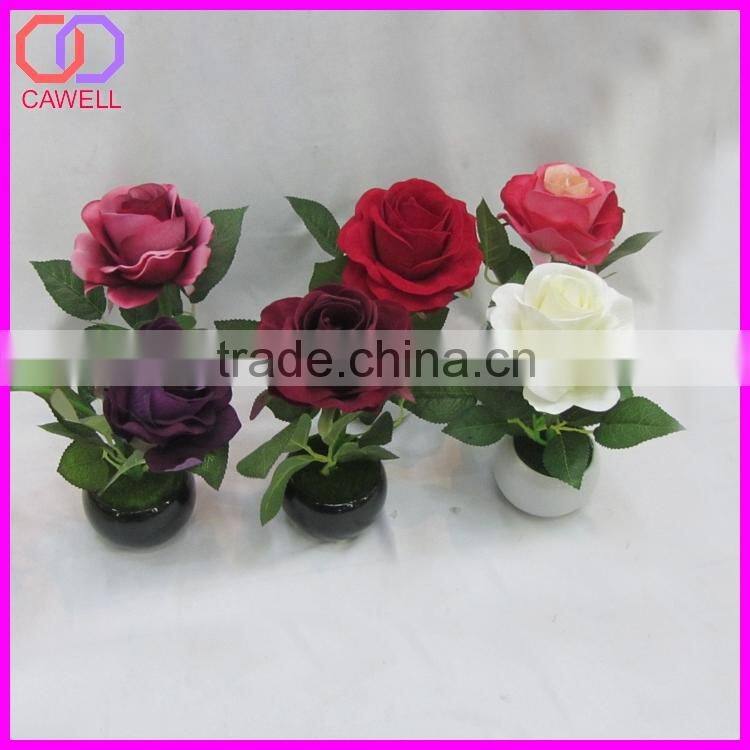 mini artificial rose flower bonsai with ceramic pot