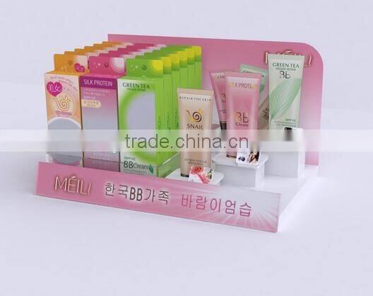 L shape acrylic cosmetics display case stand/holder