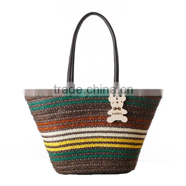 Cute Colorful Striped Wheat Straw Tote Bag,straw tote bag