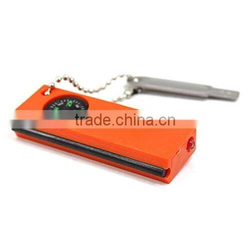 LED Travel Survival Flint Stone Fire Starter Lighter Camping Hiking Tools With Compass Compass