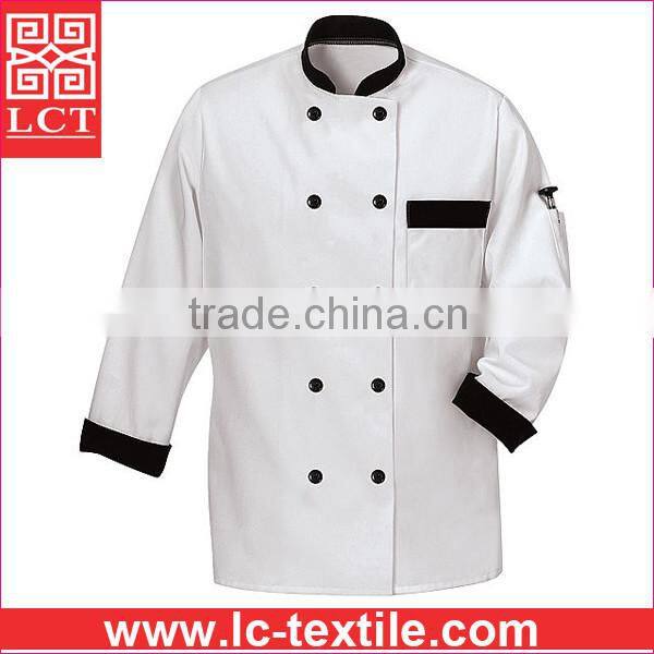 wholesale Mandarin collar design white chef uniform equipped with 10 interchangeable buttons(LCTU0019)