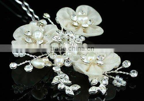 Bridal Wedding Ivory Fabric Pearl Handmade Hair Clip CT1400