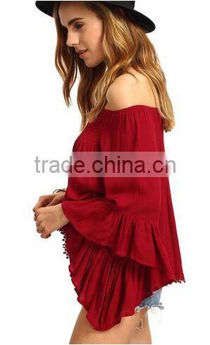 Women's Off the Shoulder Bell Ruffle Sleeve Top Blouse