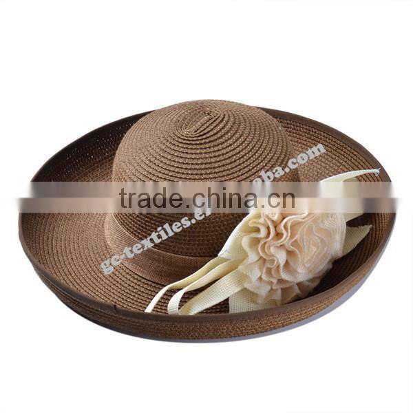 hot new products for 2014 Spring and summer Curling flower shade lady hate para straw hat and cap custom logo