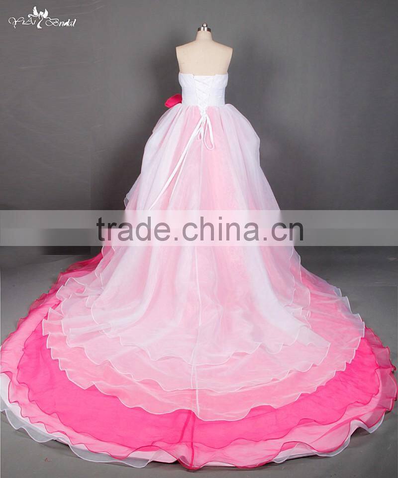 RSW842 Asymmetric Hemline Organza Custom Made Pink Wedding Dresses China
