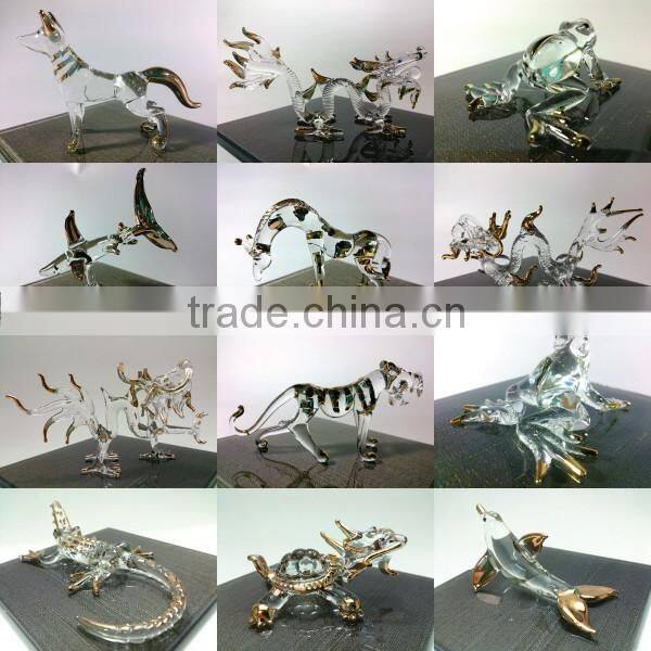 Crystal Dragon Hand Blown Clear Glass Art Gold Trim Figurines Home Decor / Fancy Collection / Gift