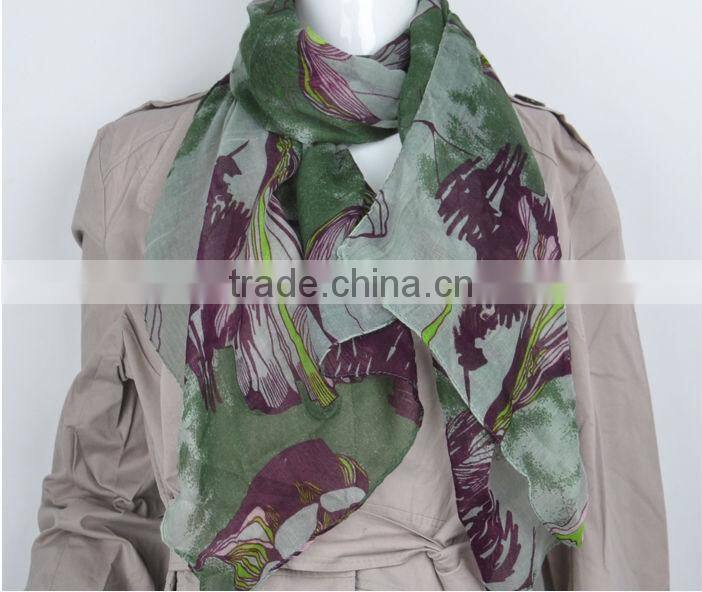 New Fashion Elegent Womens Begonia Flower Scarf Ink Style Long Cotton Neck Shawl Stole Wrap