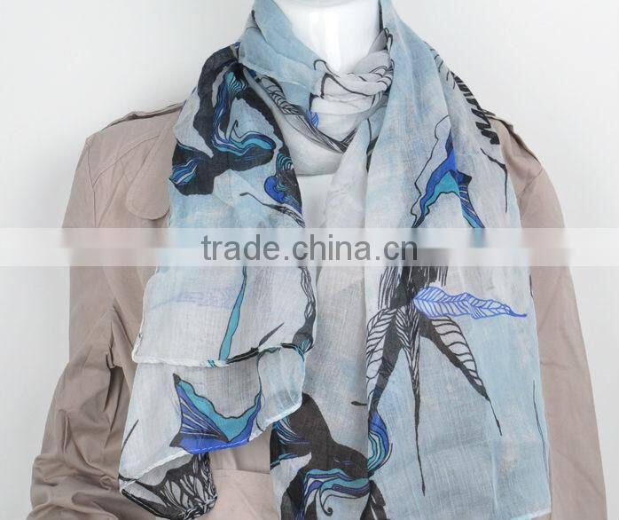 New Fashion Elegent Womens Begonia Flower Scarf Ink Style Long Cotton Neck Shawl Stole Wrap