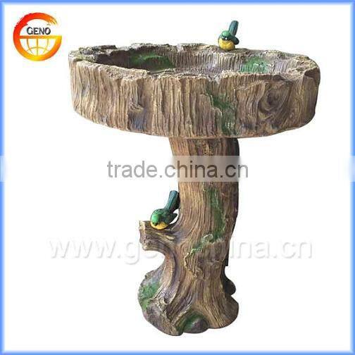 Natural wooden color Fiberglass Garden Bird Bath for Garden Decor
