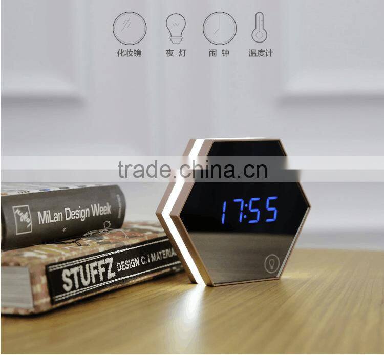Latest Arrival Digital Alarm Clock With Make-up Mirror LED Night Light Digital Thermometer Multifunctional Wall Desk Clock