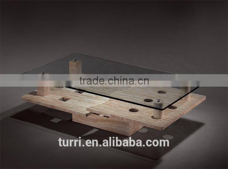 Rectangle travertine marble top coffee table