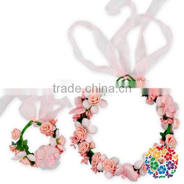 Wholesale Children 2 Pcs Adjustable Tiara Artificial Flower Crown And Waist Bracelet