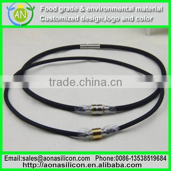 Black silicone necklace with stainless steel