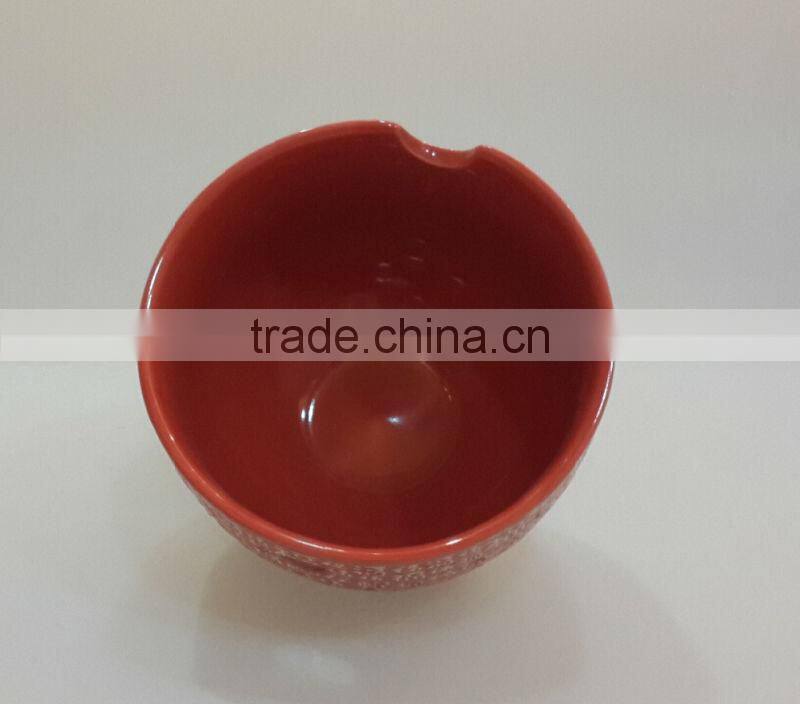 Chinese stoneware red noodle embossed logo bowl