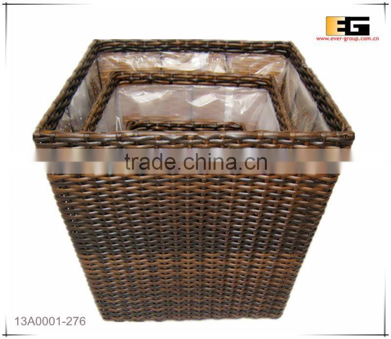 PE/Plastic rattan square with liner flower planter