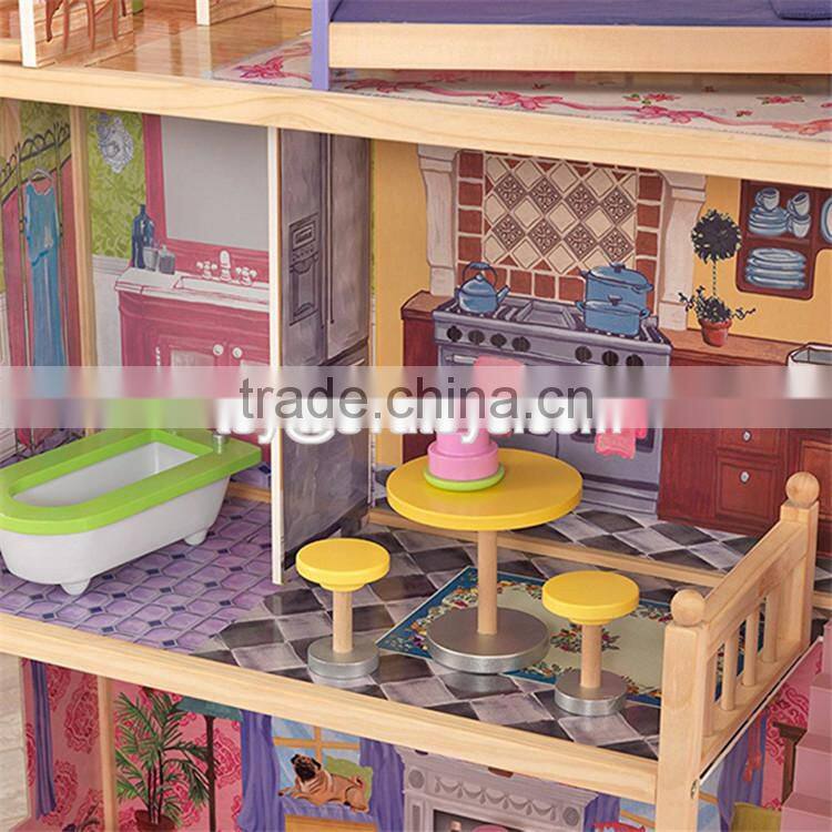 New design children luxurious and attractive toys gifts wooden modern dollhouse W06A223