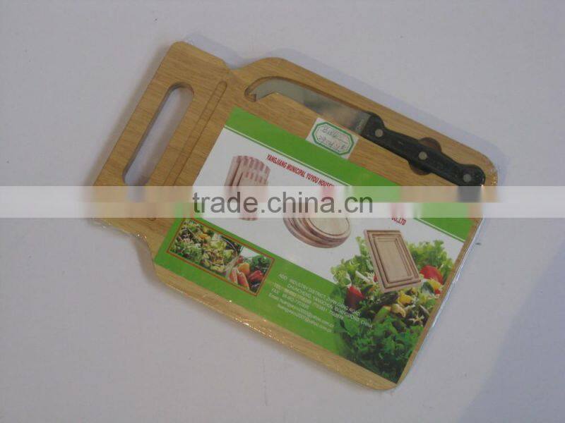 wooden bread board with knife