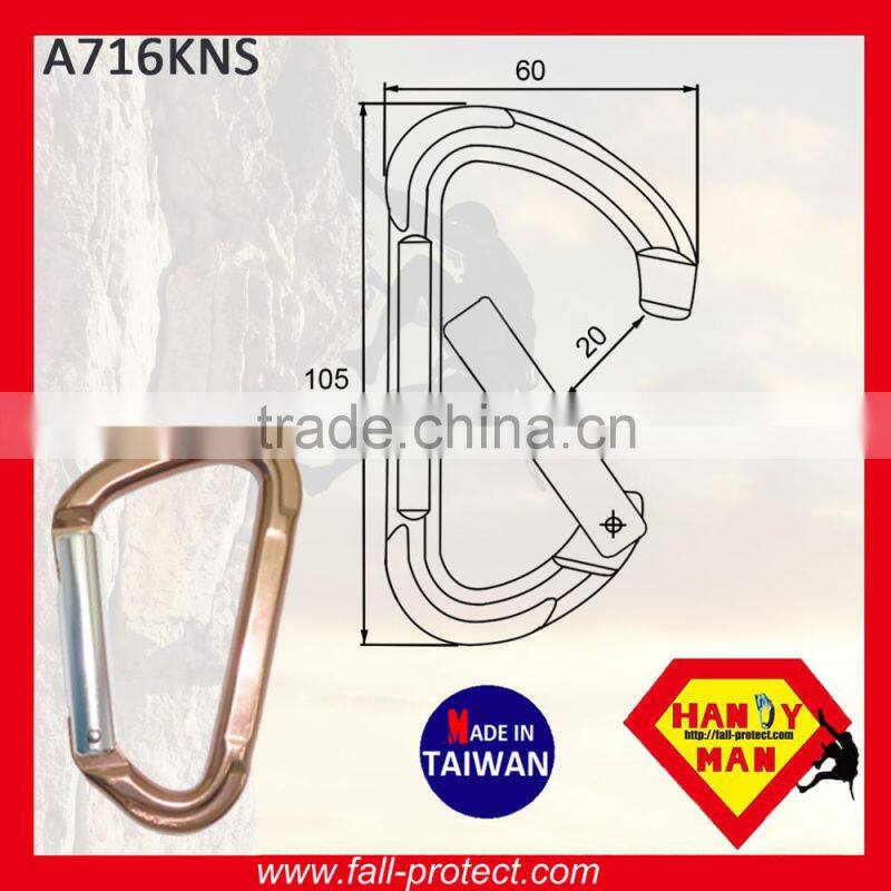 23KN D Shape Mountaineer Climbing Aluminum Carabiner With Screw Lock