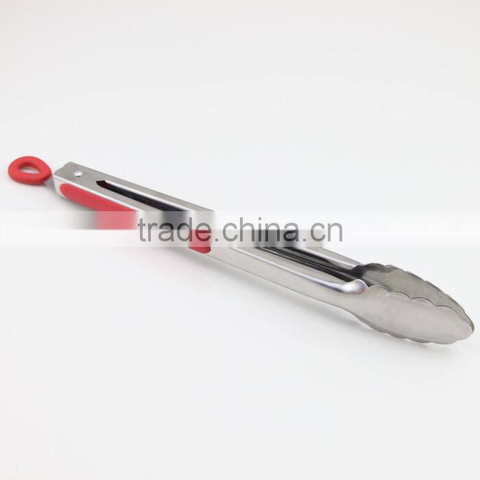 Red Silicone Handle Stainless Steel Tong Barbecue Tong