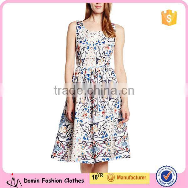 Women's Concealed Back Zip Round Neckline Printed Fit and Flare Dress