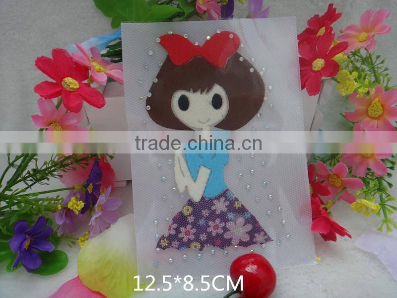 2016 hot sale cute lively custom heat transfer label sticker with diamond